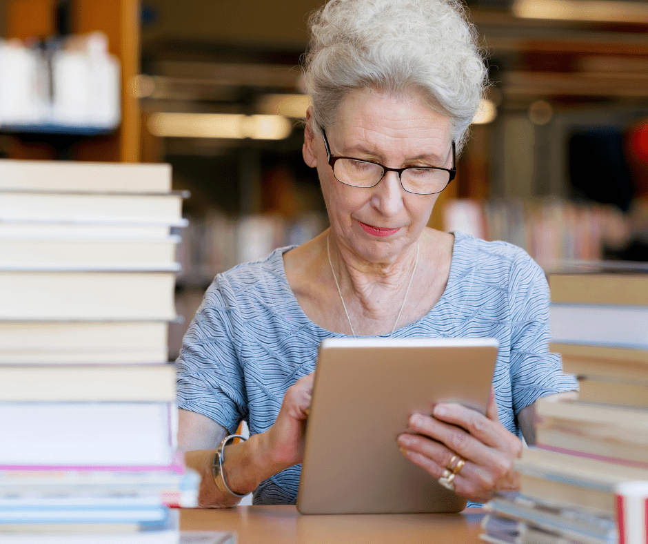 Woman in library