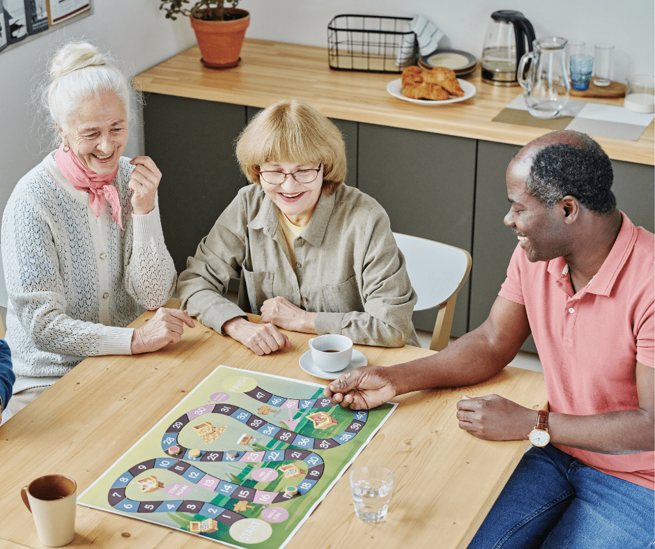 Older adults playing a board game